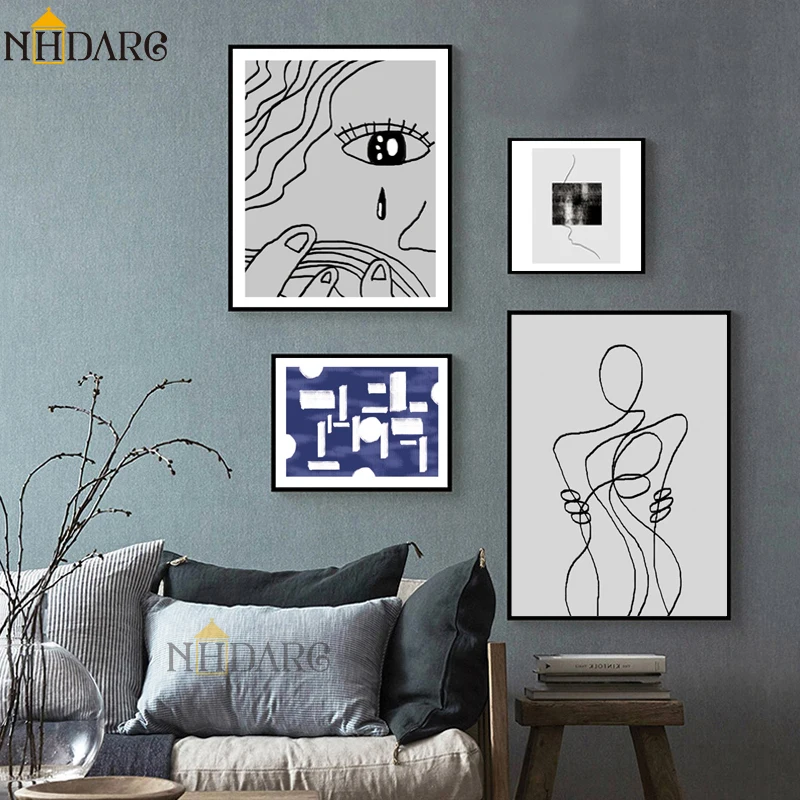 

Renaissance Retro Simple Line Abstract Wall Art Canvas Painting Square Posters And Prints Wall Pictures For Living Room Decor