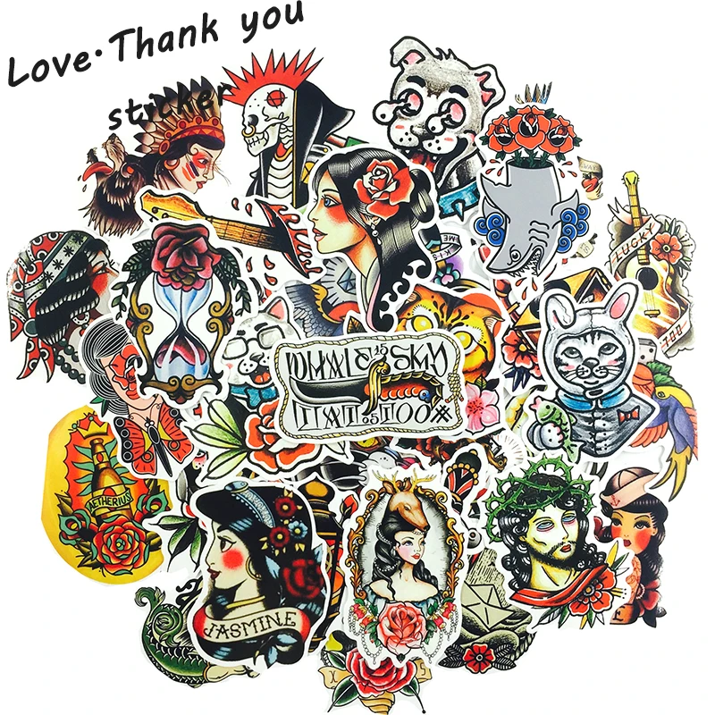 50pcs Retro Totem Girl JDM Sticker Graffiti Stickers for Phone DIY LaptopTravel Suitcase Skateboard Moto Bicycle Toy Stickers