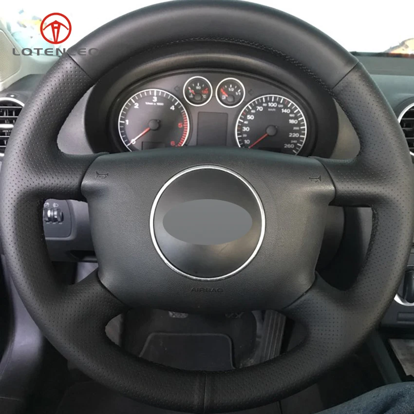 

LQTENLEO Black Artificial Leather Hand-stitched Car Steering Wheel Cover for Audi A6 2000-2004 Audi A3 2000-2003 A4 B6 2002