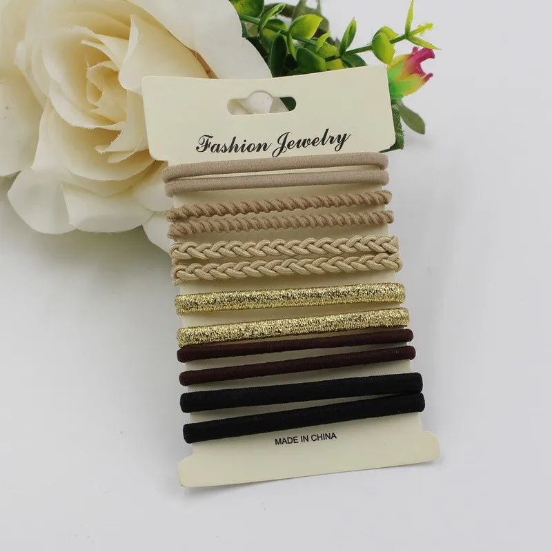 18Pcs/Card Basic Black High Elastic Rubber Hair Bands Tie Set For Women Girl Colourful Ponytail Holder Rope Hair Accessories hair bows for women