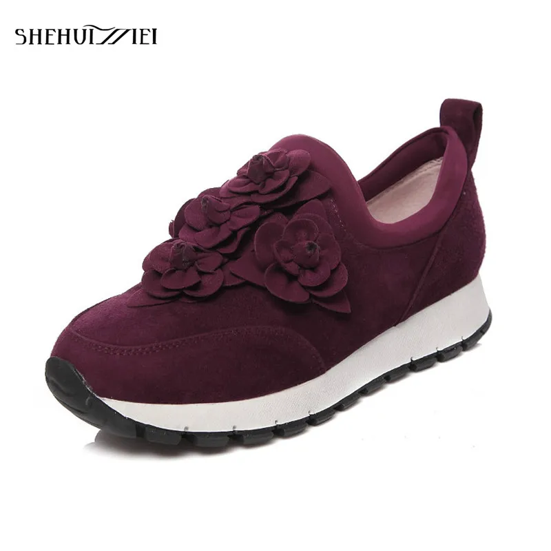 Shehuimei 34-40 Для женщин плоские легкие кожаные туфли дышащая цветок Пояса из