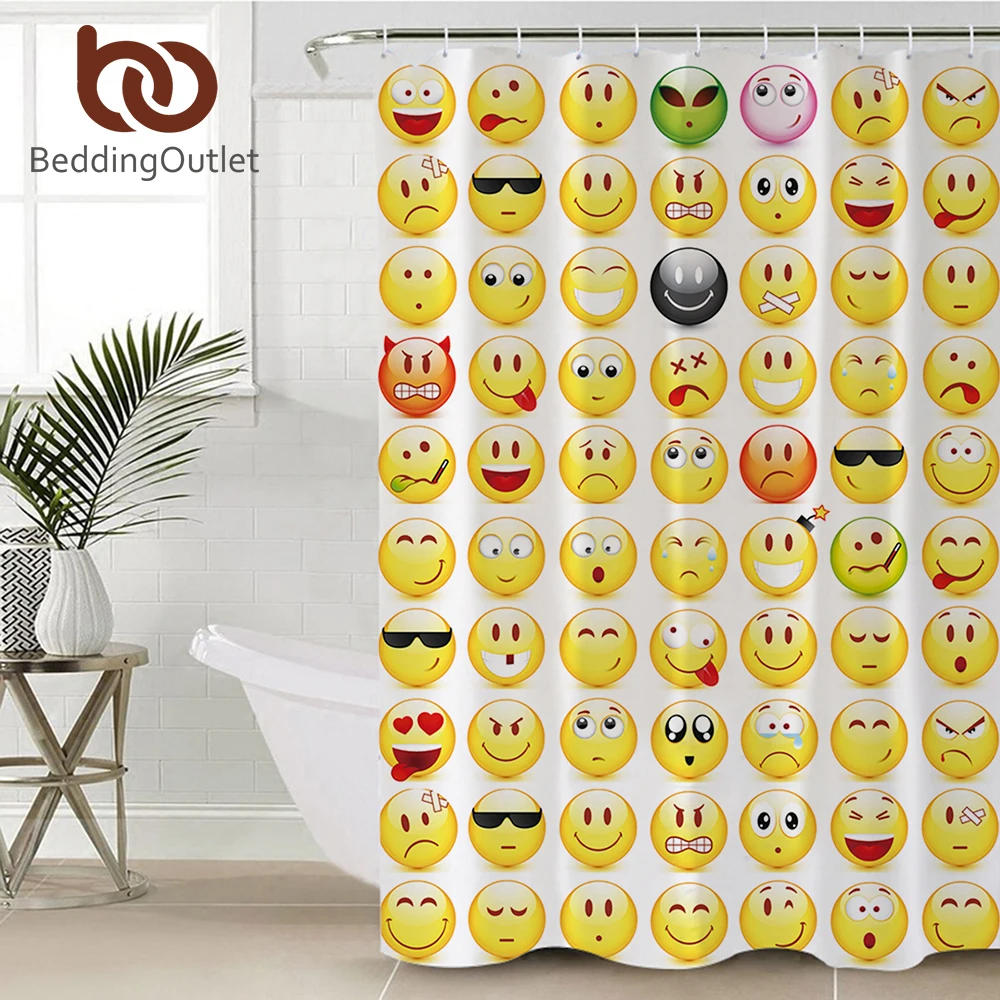 BeddingOutlet Emoji Funny Bathroom Shower Curtain Cartoon Smiley Faces