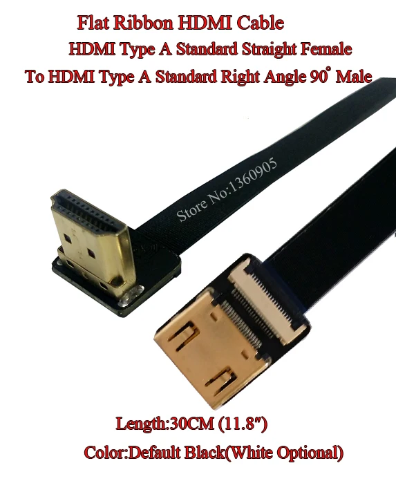 

11.8'' 30CM Ultra Thin HDMI Cable Straight Type A Female to HDMI Male Standard Right Angle 90 Degree Flat Ribbon Cable CCTV