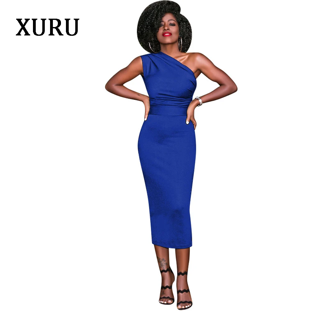 

One Shoulder Pencil Dress For Women Off Shoulder Slim Waist Black Blue Wind-red Womens Bodycon Dresses Elegant One Lin Dress