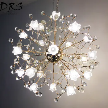 

European Living Room Romantic Crystal Chandelier LED Creative Chandelier American Bedroom Lamp Crystal Lamp Art Restaurant