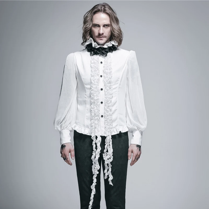 high collar ruffle shirt