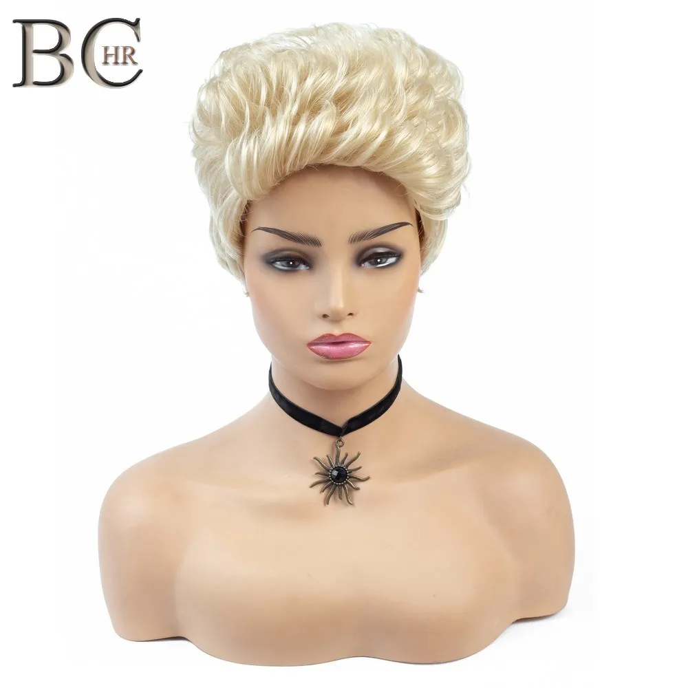 BCHR светло-золотые короткие парики для черных женщин термостойкие синтетические волосы парик с челкой косплей светловолосый парик