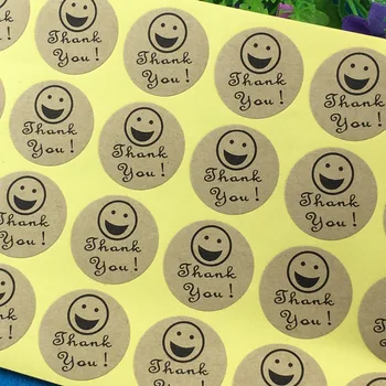 

500PCS Kraft "Thank you"Sticker Labels sweet Smiling face Packaging Labels Baking seal Stickers Self-adhesive Label for gift/box