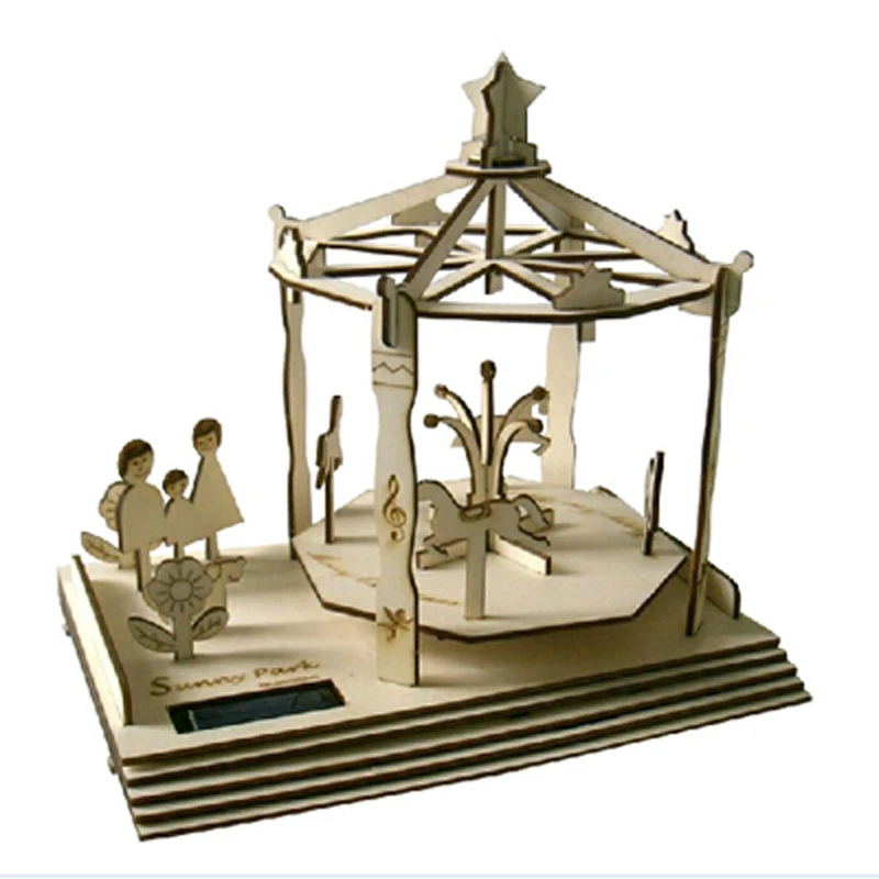 Brinquedo DIY Kits Solar Carousel Wooden Solar Powered Toys Assembling