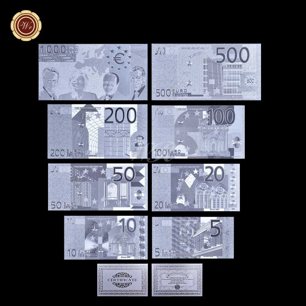 Подарки с серебряным покрытием Euro 5.20.50.100.200.500.1000 серебряная банкнота|paper chart|detector