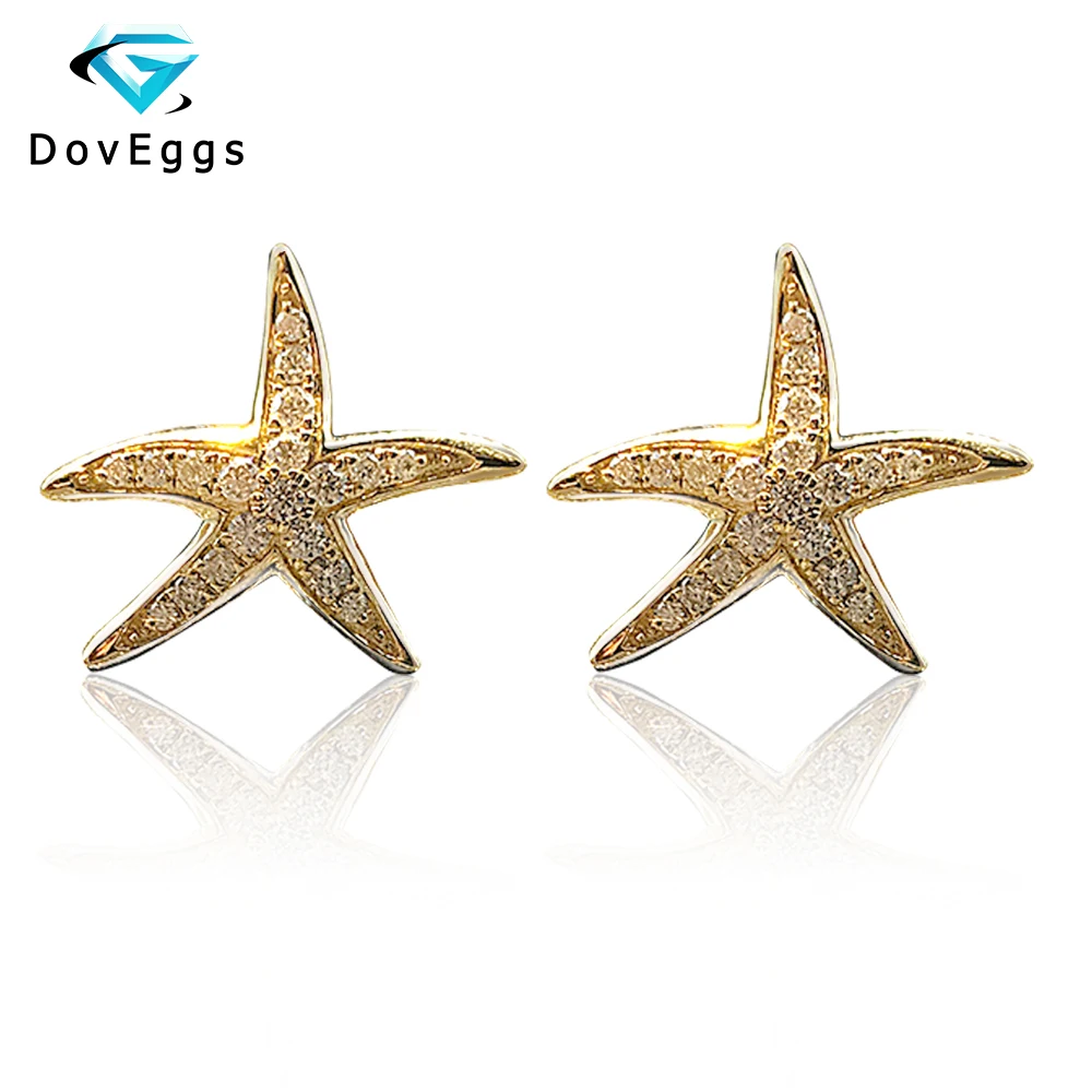 

DovEggs Starfish Shaped Fine Stud Earrings 18K 750 Yellow Gold Brilliant Moissanite Simulated Diamond Push Back for Women