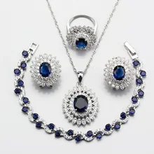 Кристалл Голубой Циркон 925 Серебряные Ювелирные наборы для женщин кольцо, серьги, ожерелье кулон браслет подарочная коробка W205