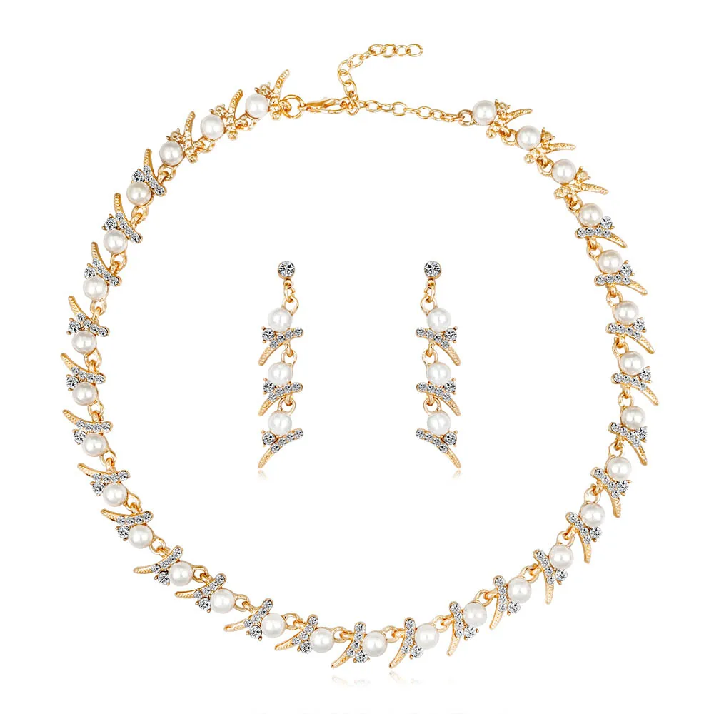 Классическое ожерелье из искусственного жемчуга серебряный золотой цвет набор украшений для женщин прозрачный кристалл элегантный подарок на праздник модный костюм - Окраска металла: 6