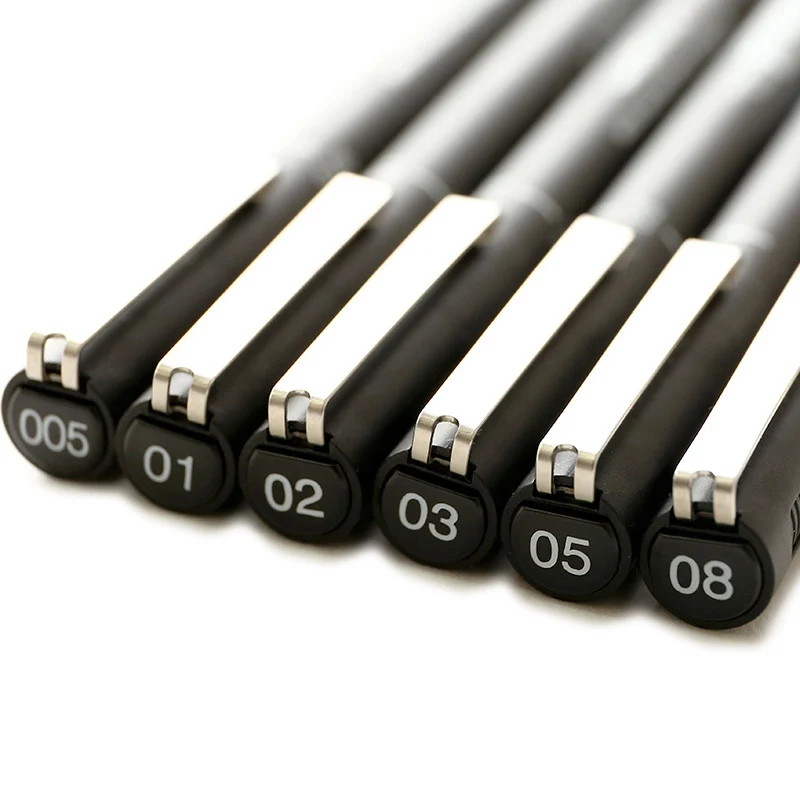 6pcs/lot Pin Drawing Pen Fineliner Ultra Fine Line Art Marker Black Ink 005 01 02 03 05 08 Micron Drawing Pen Office School Set