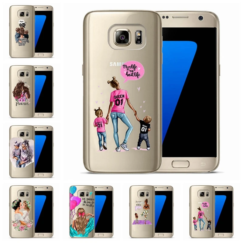 

Fashion Black Brown Hair Baby Mom Girl Queen TPU Pattern For Samsung Galaxy S3 A5 2015 2016 S8 S9 Puls S7 Edge Cover Fundas D602