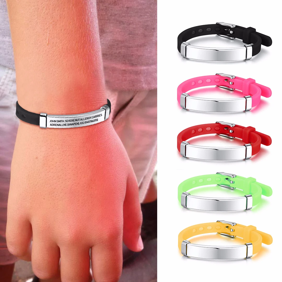 

ASSORTED COLORS KIDS SOFT SILLICONE ID BRACELET FOR BOY'S GIRS'S ADJUSTABLE RUBBER WRISTBAND PERSONALIZED