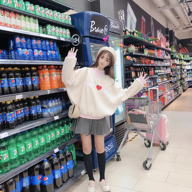 Женские свитшоты Harajuku толстый Ulzzang Love вышитый пуловер Свободный свитер Женский