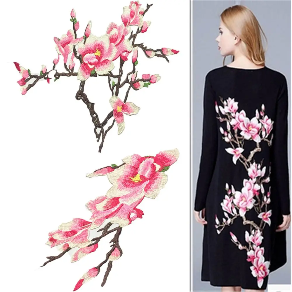 

Fashion Design Beautiful Embroidered Plum Blossom Flower Patch Sew/Iron on Applique Motif Craft for Women Embroidered Patch