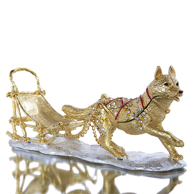 H& D эмалированные сани, собачья шкатулка для украшений, декоративная шарнирная Коллекционная Фигурка животного, Уникальный рождественский подарок, домашний декор