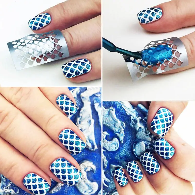 

12Tips/Sheet Nail Vinyls Irregular Grid Pattern Stamping Nail Art Tips Manicure Stencil Nail Hollow Stickers Guide