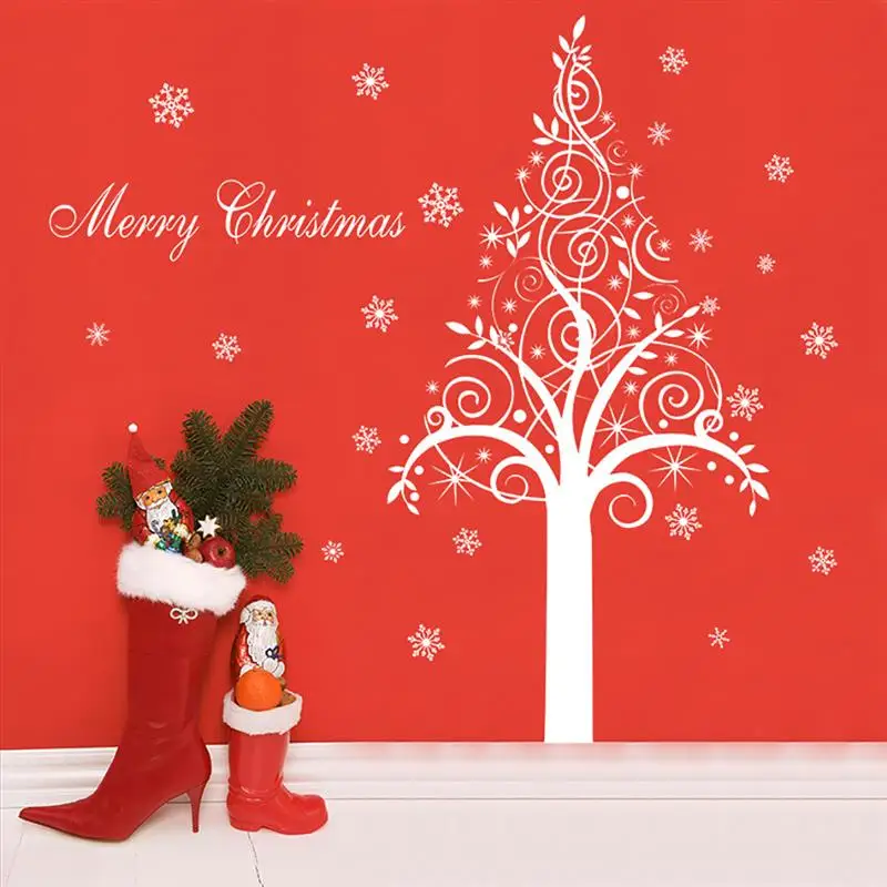 Рождественская Наклейка на окно, модная Съемная Снежинка, елки, настенная художественная наклейка, наклейка на окно