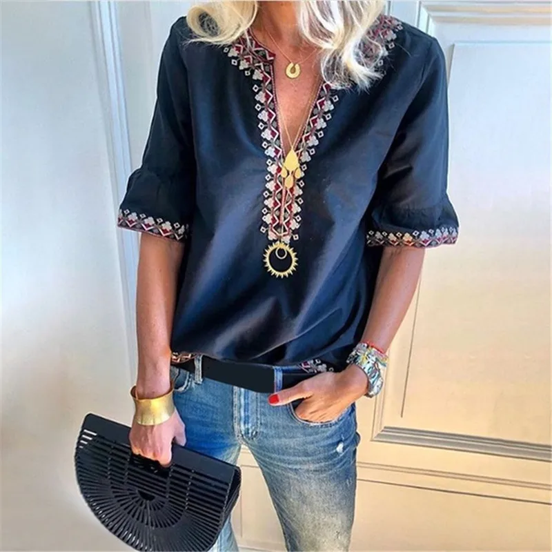 

5XL Plus Size Women TShirt Tops 2019 Short Sleeve V-Neck Pullover Print Boho T-Shirt Blusa Top Summer Tee Shirt Bohemian 3XL 4XL