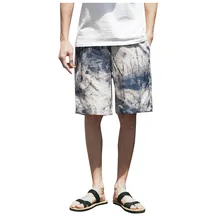 Womail, новинка, летние мужские шаровары, модные повседневные хлопковые льняные синие широкие шорты-шаровары, шорты с принтом, Прямая поставка Ap30