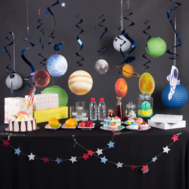 Us 1 47 26 Off 10pcs Solar System Hanging Swirl Decoration Planet Outer Space Galaxy Whirls Kids Classroom Shower Birthday Party Supplies In Party