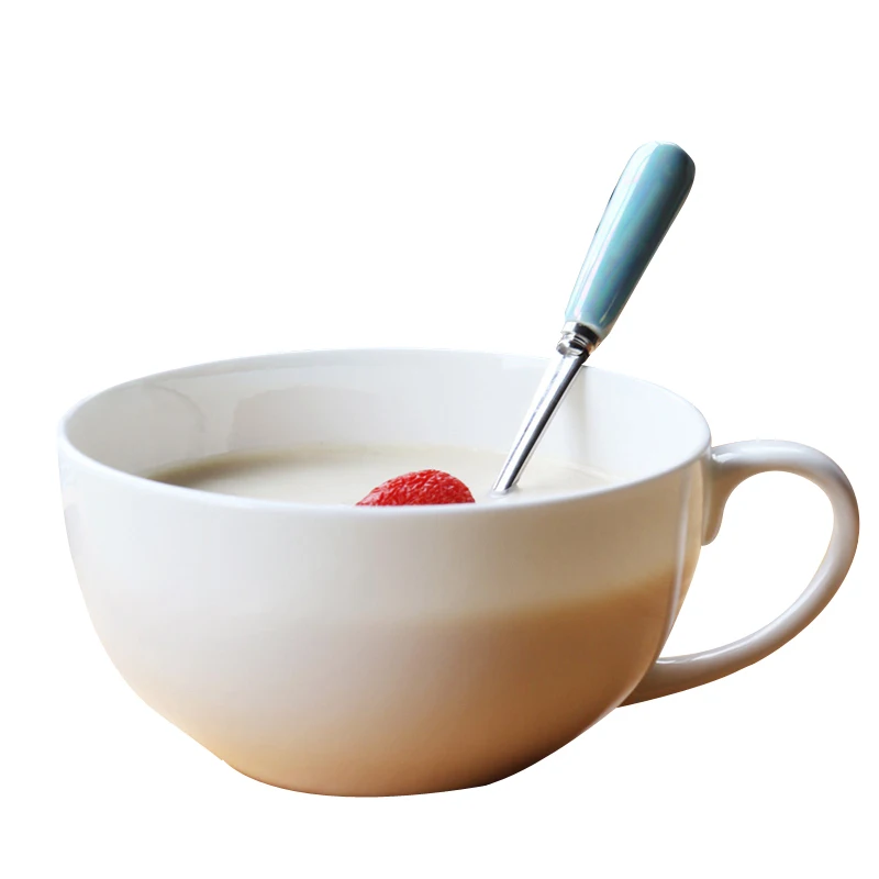 Модные чашки молока крышка миска для овсяной каши зерновые чашки керамическая чашка для завтрака большая емкость Милая вода плоская чайная чашка ложка столовые приборы - Цвет: Розовый