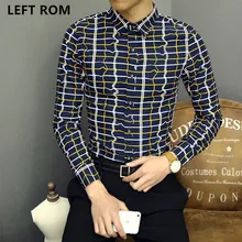 LEFT ROM Autumn Long sleeve Men’s casual shirt Men 2017 leisure culture Checked stripe Lapel Large size Business affairs coat