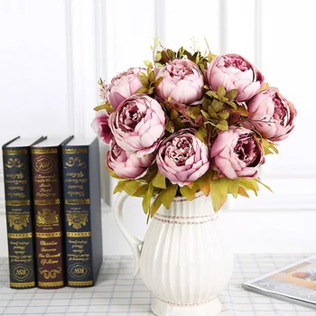 

13 Heads/Bouquet Ukraine Peony Artificial Flowers Decoration Silk Fake Flowers for Home Hotel Wedding Party Office Garden G2140