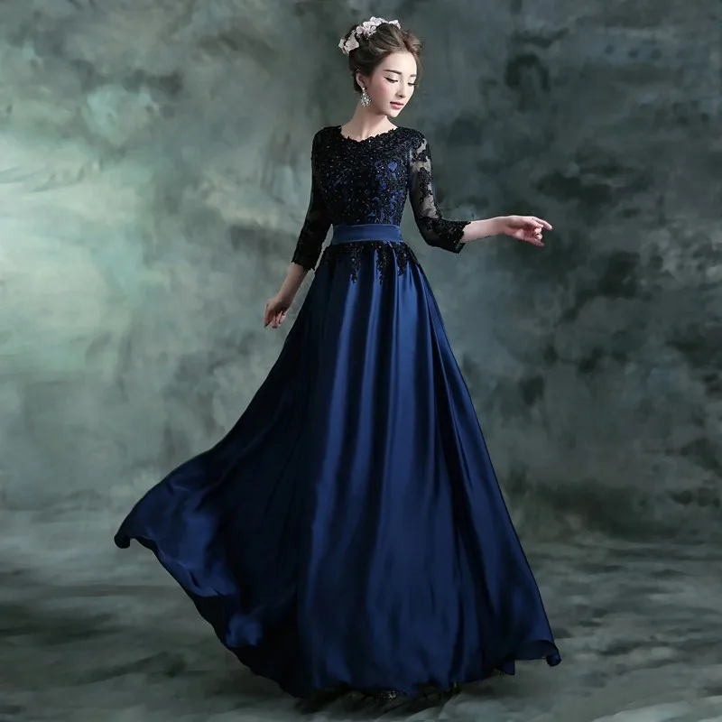 

2019 New Royal Blue Black Elegant Luxury Sequin Long Lace Evening Dress Women Formal Dresses Special Occasion Dresses Party Gown