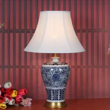 Художественная китайская фарфоровая Керамическая Настольная лампа для спальни, гостиной, свадебного стола, лампа Jingdezhen, белое синее фарфоровое настольная лампа