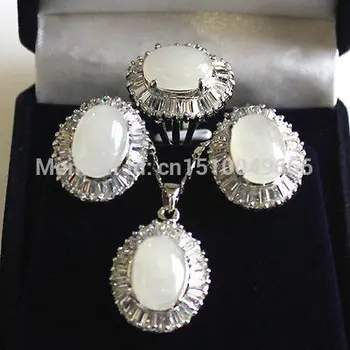 

SU323 Hot sale FREE SHIP>>>>white STONE Necklace pendant earrings ring Sets Jewelry
