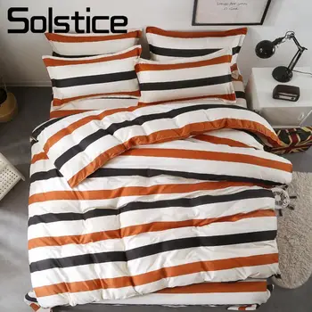 

Solstice Home Textile Duvet Cover Flat Sheet Pillow Case Fashion Simple Stripe Bedding Set Girl Teen Adult Woman Bed Linens Suit