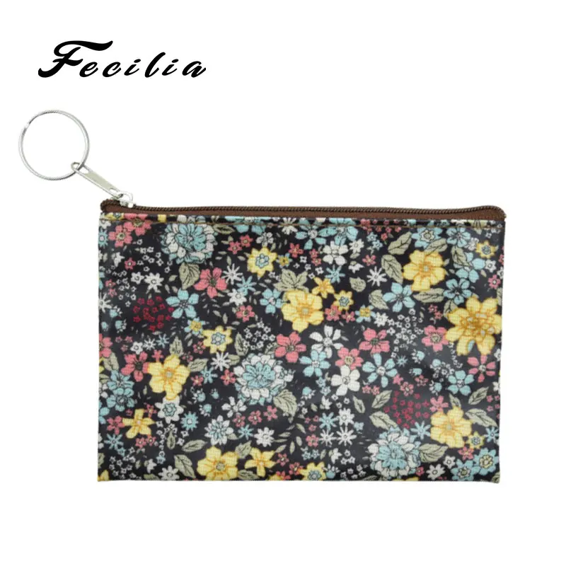 

Fecilia Women Coin Purse Cute Flower Printing Ladies Small Wallet Phone Pocket Headset Line Pouch Mini Wallets Zipper Bag Gift