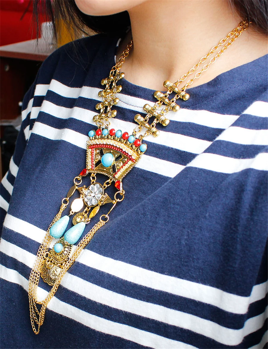 African style bohemian ethnic style series accessories alloy pendant multi-layer tassel necklace (5)