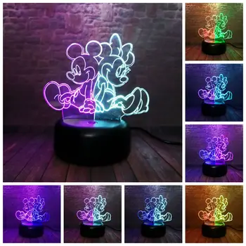 

Mickey Mouse And Minnie Mouse Anime Figure 3D Nightlight LED 7 Colors Mixed Changing Light Mickey Family Cartoon Figurines Toys