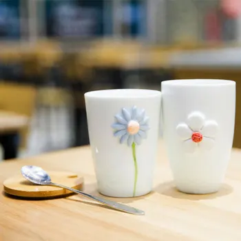 

3D Flower Ceramic Morning Mug with Lid and Spoon for Coffee Tea Milk Beverage Porcelain Mug SH288-121