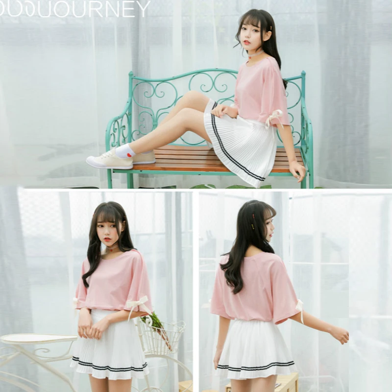 Футболка женская с бантом милая романтичная однотонная Свободная рубашка