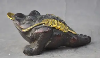 

Chinese copper gilt fengshui lucky wealth money coin Golden Toad spittor statue