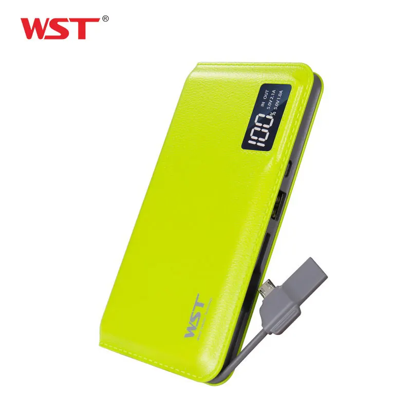 WST power Bank 10000 мАч Внешний аккумулятор светодиодный цифровой дисплей со встроенным кабелем Cargador Portatil для iPhone/Android