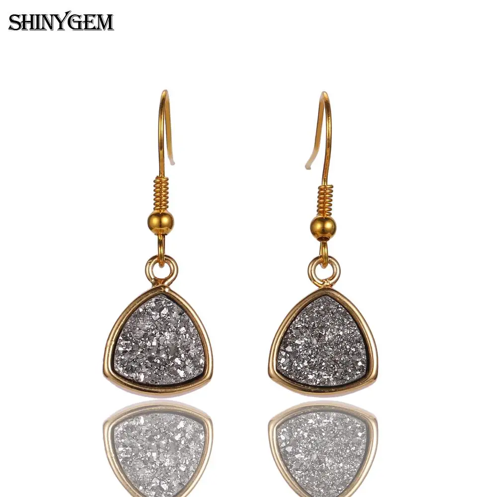 Серьги-капли с золотым покрытием ShinyGem, серьги-подвески, сверкающие, длинное из натурального камня, серьги с опалом, минеральными кристаллами для женщин - Окраска металла: Silver