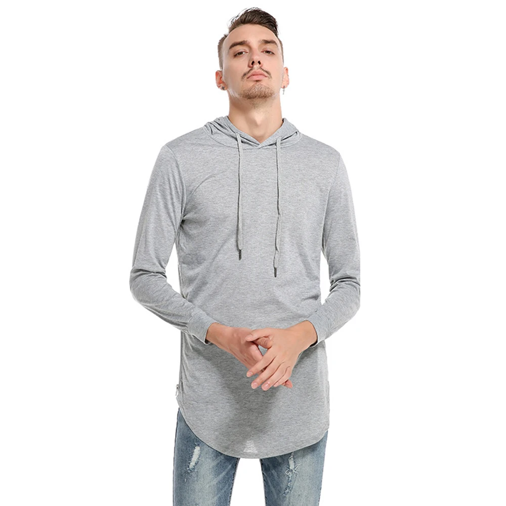 

Spring Autumn Fashion Men Long Style Long Sleeve Hoodies Sweatshirts Tee With Side Zipper Longline Hip Hop Street wear Pullover