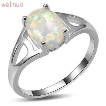 

Weinuo White Fire Opal Ring 925 Sterling Silver Top Quality Fancy Jewelry Wedding Ring Size 5 6 7 8 9 10 A428