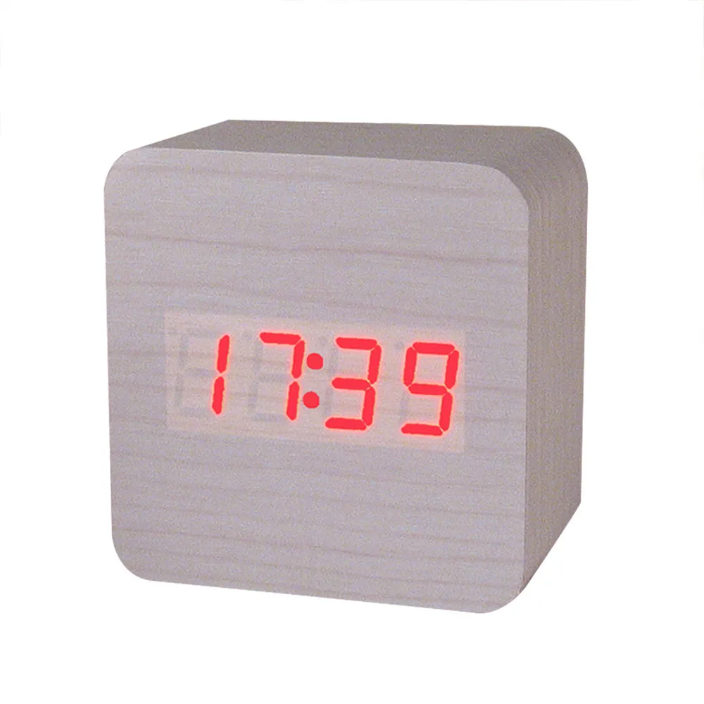 Креативный деревянный светодиодный Будильник температурные электронные часы управление звуками цифровой светодиодный дисплей настольные часы с календарем