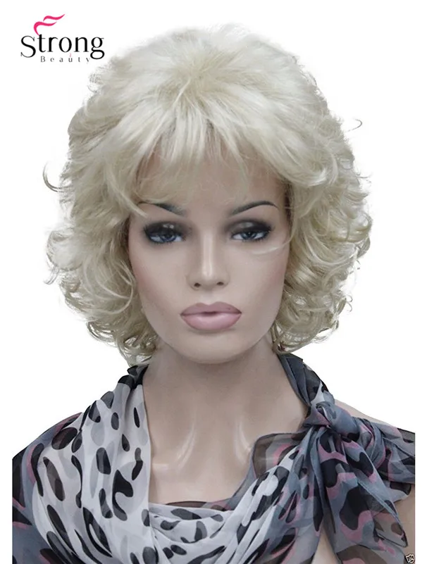 

StrongBeauty Short Full Curly Synthetic Hair Wig For Women Platinum Blonde Color