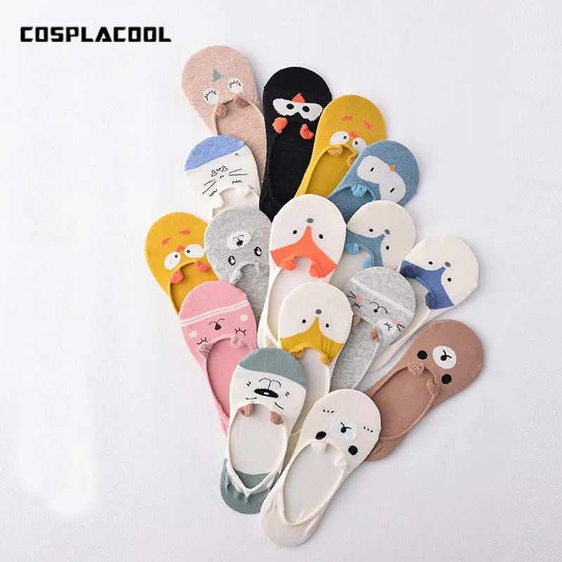 

[COSPLACOOL]4 pairs/gift box Creative kawaii The socks women shallow mouth of sox cute dog/panda lovely Breathable meias