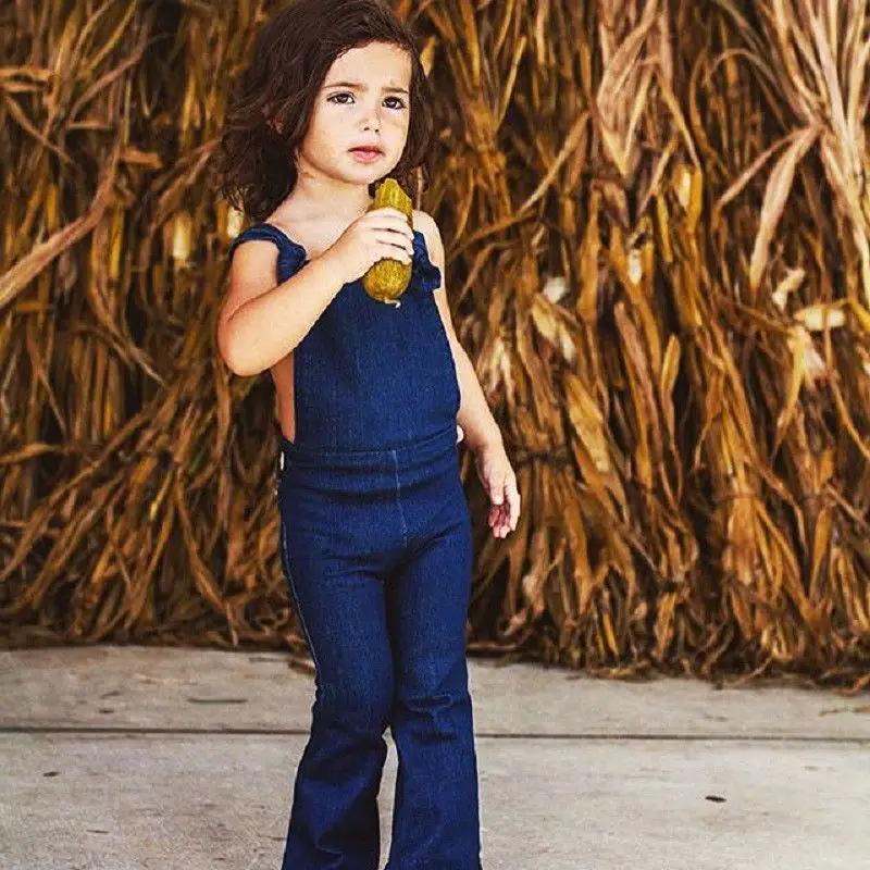 

Fashion Kids Baby Girl Jeans Jumpsuit Bandage Strap Bib Pants Overalls Blue Denim Jumpsuits Playsuit Clothes 1-6 Years