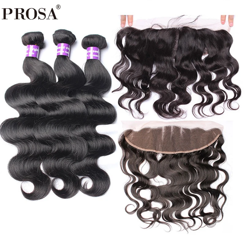 13x4 Lace Frontal Closure with bundles Body Wave Brazilian Human Hair Weave Bundles 4 Pieces Natural Color Remy Hair Prosa 13x4 Lace Frontal Closure with bundles Body Wave Brazilian Human Hair Weave Bundles 4 Pieces Natural Color Remy Hair Prosa